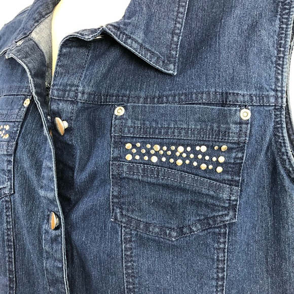 Denim Vest Bust 46" Studded Rivets 2 Chest Pockets - Picture 4 of 8